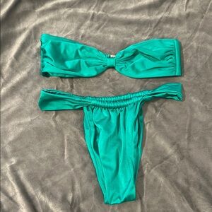 Hard swimwear Emerald Green strapless Bikini Set high cut bottoms